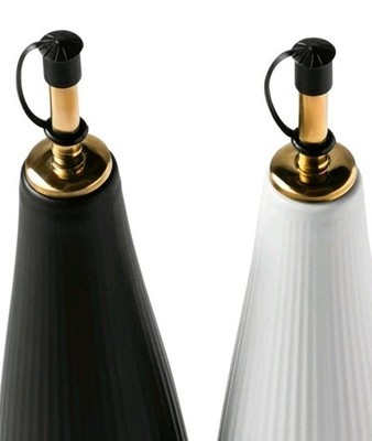 THYME & TABLE ~ Three (3) Piece Stoneware Oil & Vinegar Cruet Set Ribbed Design Item image 5