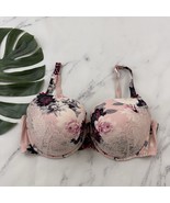 Cacique Boost Balconette Bra Size 42 DDD Pink Blue Floral Lace Push Up U... - $33.83 CAD