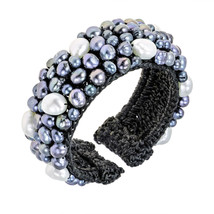 Organic Mosaic Black FW Pearl Expandable Cuff/Bracelet - £11.38 GBP