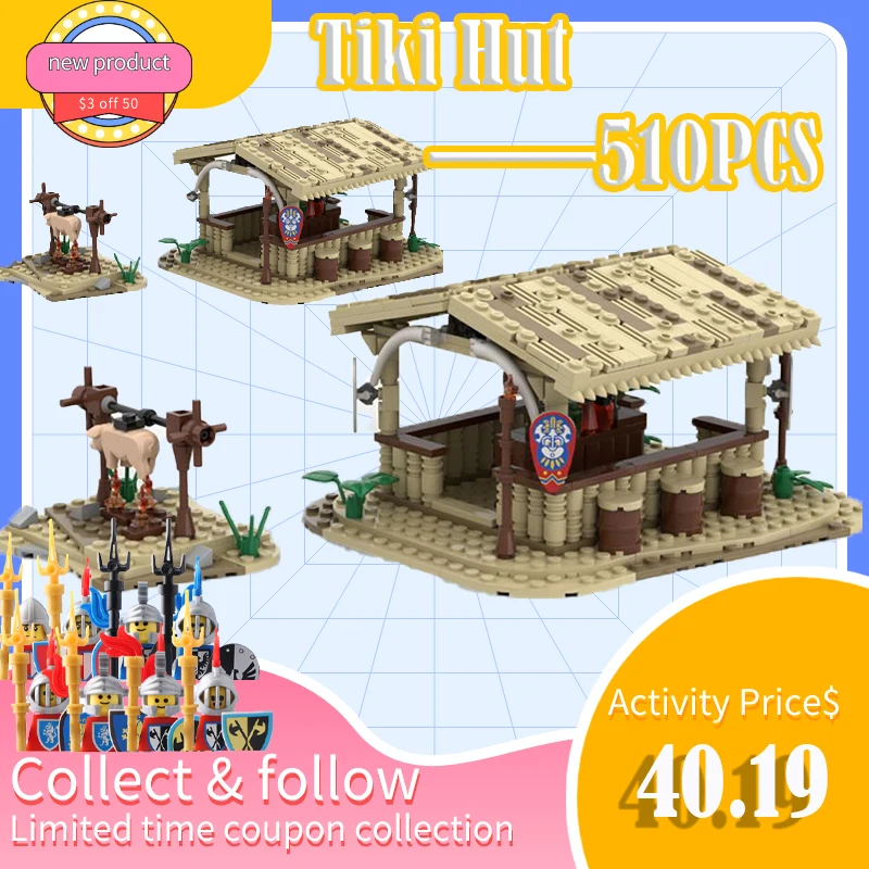 Medieval Military Tiki Hut Scene Building Blocks Street View House Figures - £58.02 GBP+