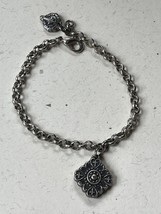 Silvertone Open Circle Chain w Ornate Religious Cross Charm Bracelet – 7 inches - £10.46 GBP