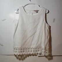 Womens Sant Tropez Wet  100% Linen White Tank with Crocheted trim Size S - $15.79
