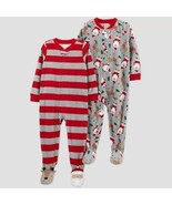 New! Carter&#39;s Set of 2 Striped Santa Fleece Footed Pajamas, Holiday Chri... - £11.28 GBP