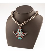 Zuni Sterling Silver Inlay Knifewing Kachina Necklace By H. Esalio - $939.23 CAD