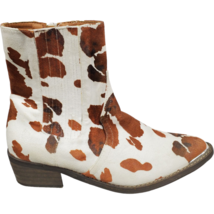 ARiderGirl Western Boots White Brown Cow Print Cuban Heel Side Zip Womens 7.5 - £12.95 GBP