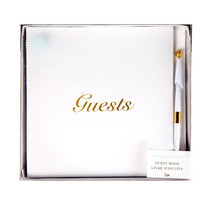 Gold Etched Wedding Anniversary Party Guest Book With Pen - $50.76