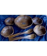 Leilani Monkey Pod Hand Crafted 7 pc Salad Bowl Set - Made In Phillipines - $1,245.66 MXN