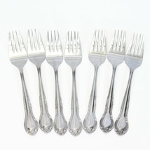 Columbia Stainless Salad Forks Beaded Floral  6 1/4&quot; Lot of 7 - £14.34 GBP