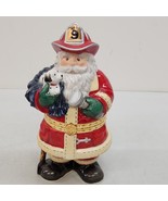 LARGE Ceramic HINGED TRINKET BOX Firefighter Santa Dalmation &amp; Flashlight - £19.51 GBP