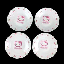 Hello Kitty 2000 Sanrio Strawberry Trim Soup Cereal Bowls Set of 4 Japan 8” U36 - $74.76
