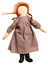 Vintage Rag Doll Soft Cloth Bodied Pig Tails Red/Brown Hair Doll Dress Straw Hat - £14.20 GBP