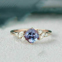 2Ct Cushion Cut CZ Alexandrite SolitaireWedding Ring 14K Rose Gold Plated Silver - $112.49