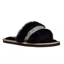 GUESS Womens 7 M Black Faux Fur Bedazzled Flat Flip Flop Sandals NIB GD7 - $466.20 MXN