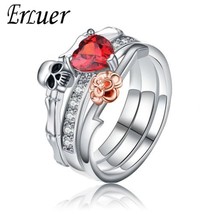 Gothic  rings set Finger female wedding For Women Girl Red Heart Crystal CZ Rose - £8.68 GBP