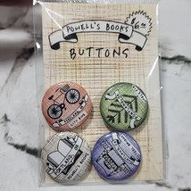 Powell’s Book Store Portland Oregon Souvenir Pin-Back Buttons Set Of 4 NEW  - £9.44 GBP