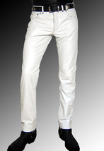 Leather Pants Men Pant Trousers Slim Biker Fit Men&#39;s Jeans Style Real White 21 - £101.19 GBP