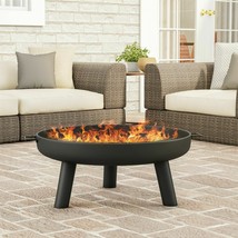 Fire Pit Round Steel Raised Bowl Wood Burning Backyard Patio Storage Cover - £130.25 GBP
