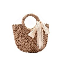 2023 Summer Straw Bag Women Hand-Woven Handbag Moon Shape  Bow Rarran Bag Big Ca - £138.04 GBP