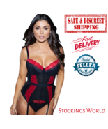 Pour Moi Allure Underwired Basque 34D Black/Red Suspenders NEW sealed RRP £45 - $644.57 MXN
