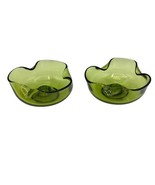 Anchor Hocking 2 MCM Avocado Green Glass Candle Stick Holders Pair 1970s... - £14.68 GBP