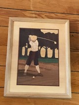 Hudson River Inlay Artist Signed Various Wood Inlaid Vintage Golfer Near Trees  - £30.31 GBP