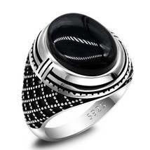 925 Sterling Silver Men's Ring With Oval Red Natural Agate Stone Vintage Exquisi - £52.59 GBP