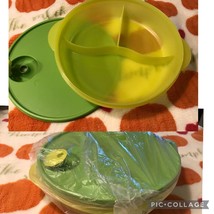 Nip Tupperware Microwave Divided Lunch Dish 3 Section Yellow / Lime Vented Lid - £18.28 GBP