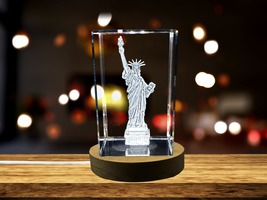 LED Base included | Statue of Liberty 3D Engraved Crystal Souvenir Keepsake - £32.16 GBP+