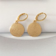Casual Gold Color Plating Finger Print Engraved Round Disc Charm Drop Earrings F - £8.01 GBP