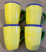 Dansk Cereal Coffee Mugs Caribe Aruba Yellow Green Navy Purple Colors (4) 6&quot;x3&quot; - £26.86 GBP