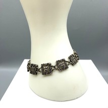 Vintage Marcasite Link Bracelet with Lacy Filigree Squares in Silver Tone - £37.49 GBP