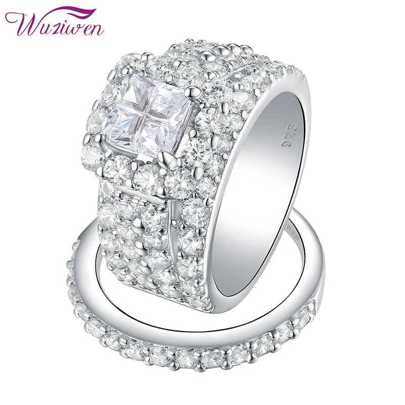 Solid 925 Sterling Silver Wedding Engagement Ring Set For Women Halo AAAAA Zirco - £56.43 GBP