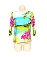 Investments Petites Blouse Top Size PS Multicolor Tropical Floral 3/4 Sl... - $332.35 MXN
