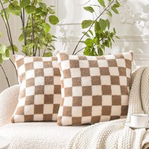 WACOMECO Decorative Throw Pillow Covers - Soft Sherpa Checkerboard Cushion - £32.06 GBP
