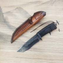 VG-10 Damascus Fixed Blade VG10 Hunting Knife Handcrafted Black Hammered Pattern - £97.34 GBP