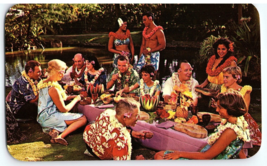 Hawaiian Luau Feast United Airlines Travel Postcard Flower Leis Aloha Attire - £6.25 GBP