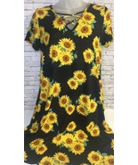 Women&#39;s 7th Ray Black Sunflower Stretch Dress (See Measurements) Pockets - $14.84