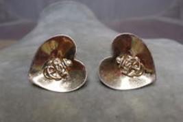 U.S. NAVY Heart Screw-back Vintage EARRINGS in Sterling Silver Gold Vermeil - £35.97 GBP