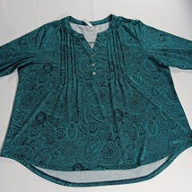 NY Collection ITU2146 Women's Green & Black Paisley 3/4 Sleeve Blouse Top Sz PXL image 11