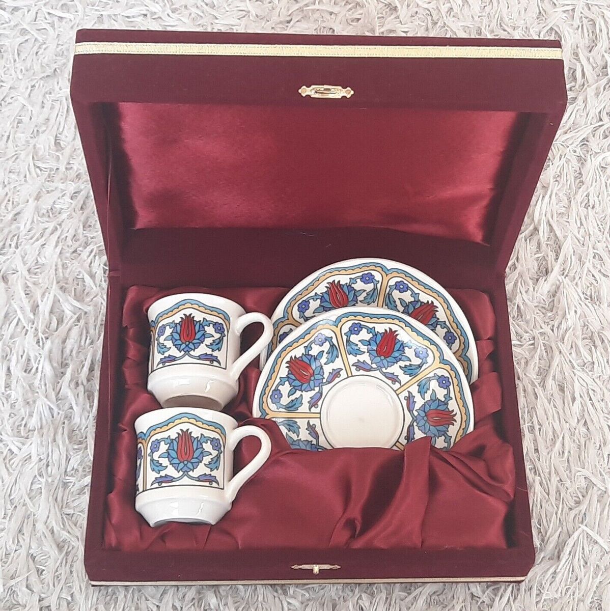 2 tasses x café turc en porcelaine de Kutahya double service dans une bo... - $43.46