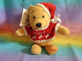 Vintage 1999 Disney Store Winnie the Pooh Winter Sweater 8&quot; Bean Bag Plush - £4.70 GBP