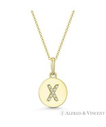 Initial Letter &quot;X&quot; CZ Crystal 14k Yellow Gold 15x9mm Round Disc Necklace... - $115.08+