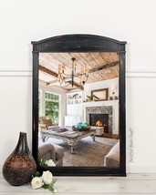 Large Vintage MCM Black Rustic Painted Mirror Entryway Bedroom Bathroom ... - £347.71 GBP