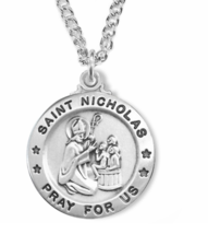 Sterling Silver St Nicholas Patron Of Children Medal Necklace &amp; Chain - £95.91 GBP