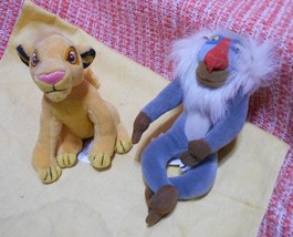 Lot of 2: Lion King Simba &amp; Rafiki Mc Donald Happy Meal Plush Toys, Old Vintage - £15.18 GBP