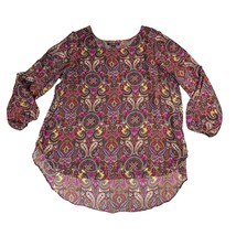 Zac &amp; Rachel Blouse Women 2X Purple Paisley Long Slit Sleeves Lightweight Layers - £14.41 GBP