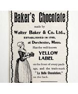 Walter Baker&#39;s Chocolate 1897 Advertisement Victorian Yellow Label DWFF17 - €8,59 EUR
