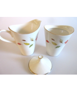 Vintage Porcelain Creamer Covered Sugar Bowl Set Leaf Design Retro Mid C... - $476.92 MXN