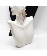 Pink Lucite Floral Drop Dangle Chandelier Silver Tone Pierced Earrings - €8,89 EUR