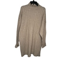 Topshop Women&#39;s Sweater Dress Boxy Ribbed Funnel Neck Long Sleeve Beige ... - $16.58